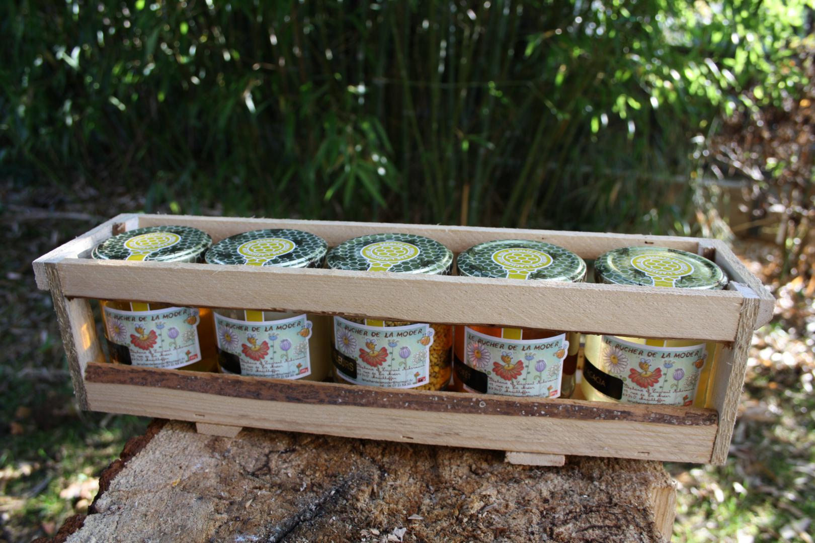 Cagettes 4 pots 250grs - Fleurs-Forêt-Crémeux-Sapin + 1 pot 100grs de Pollen